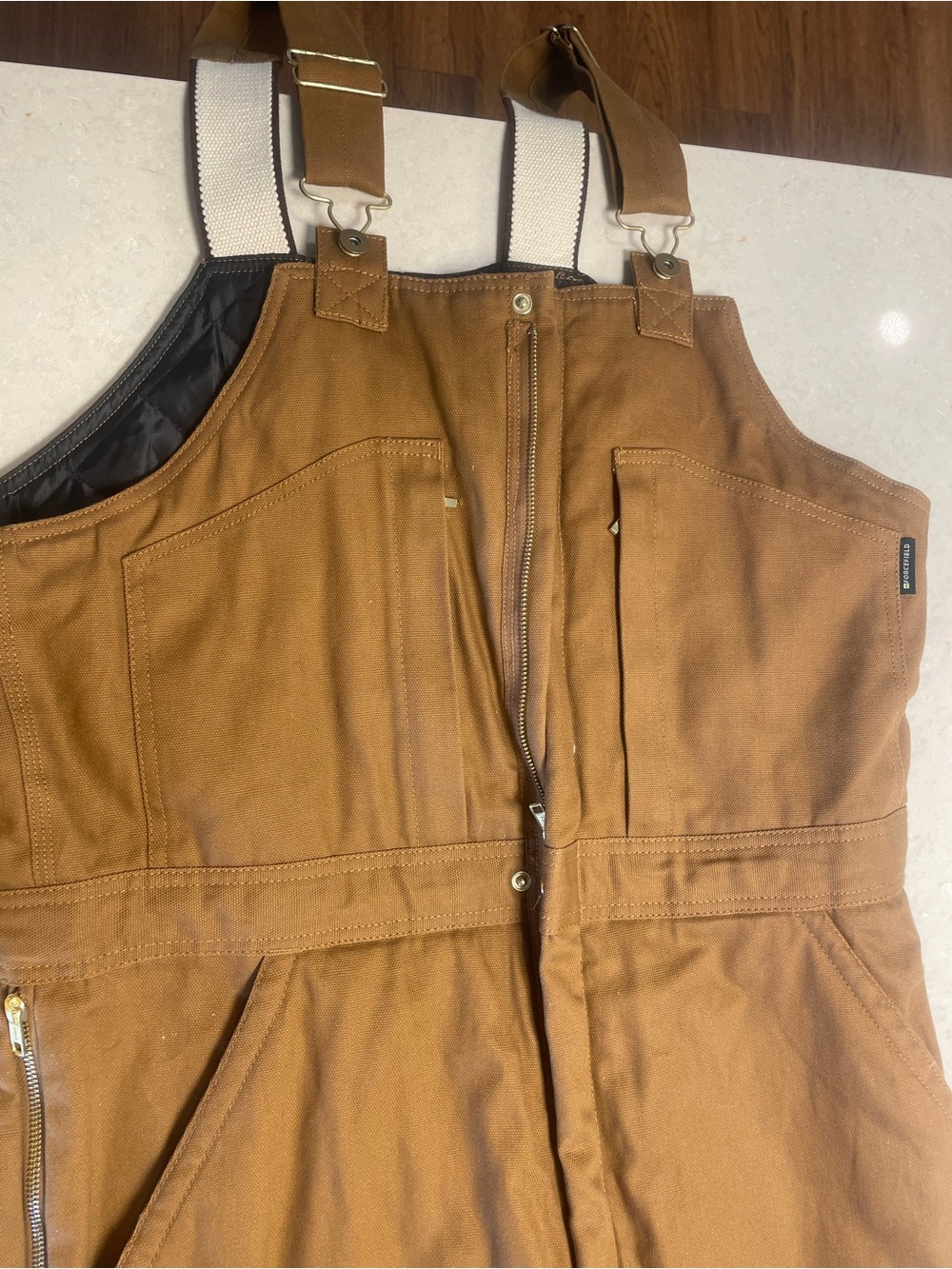 Men’s Large Insulated Brown Zip-Front Canvas Bib Overalls